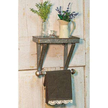 Galvanized Metal Towel Hanger and Shelf - The Fox Decor